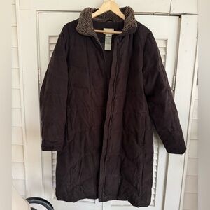 LL Bean Brown Microsuede Quilted Goose Down Jacket